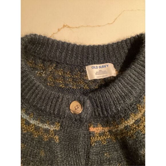 Old Navy Navy Fair Isle Cardigan Sweater Sz 2XL Button Down - Picture 4 of 9